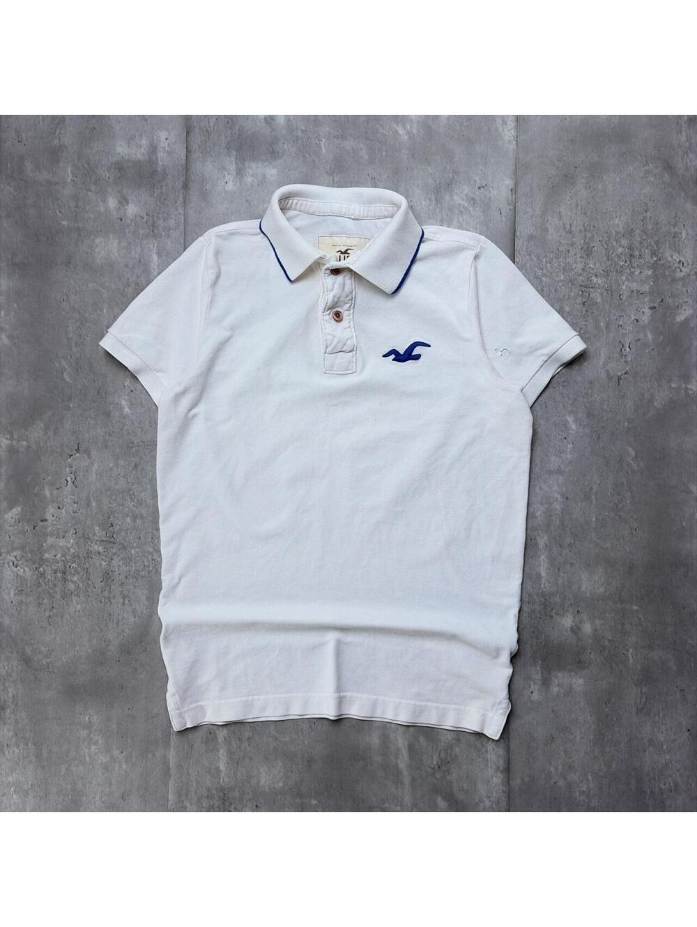 Y2K White Hollister Surf Grunge Distressed Polo Shirt
